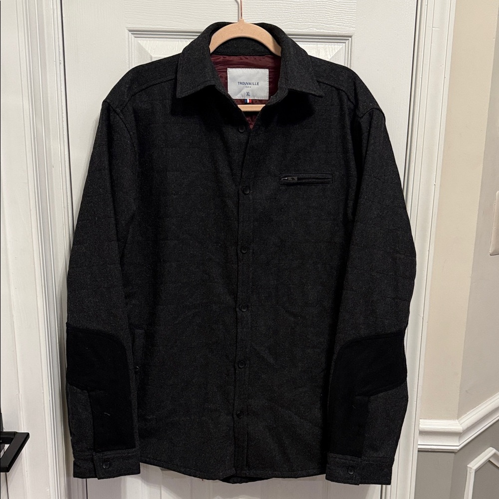 Trouvaille Paris Mens Mouthe Wool Blend Dark Gray Quilt Lined Jacket Sz XL